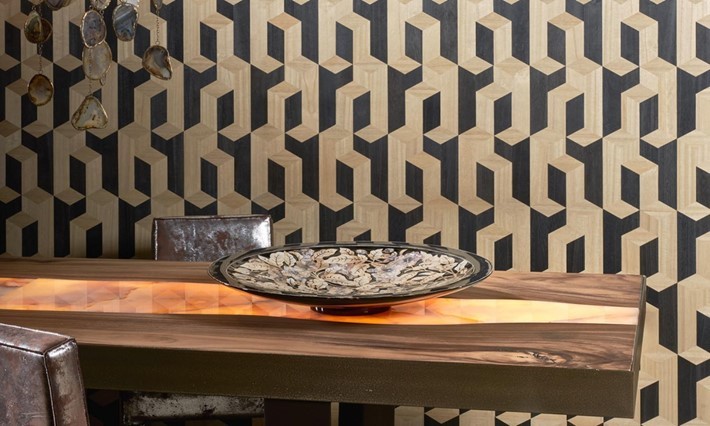 wood wallcovering made of real wood veneer and applied on the wall just like regular wallcovering